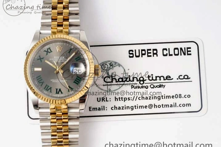 MiroTime 0215 UrbanChic DateJust 36mm SS YG DIWF 1:1 Best Edition 904L Steel Gray Dial Green Markers on Jubilee Bracelet SA 2309